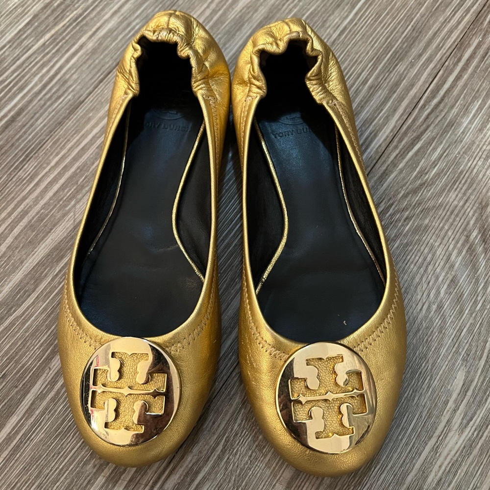 Tory Burch Leather Gold Flats